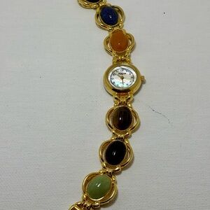 Vintage scarab Lafayette Gold toned Multi-Stone Bracelet Watch